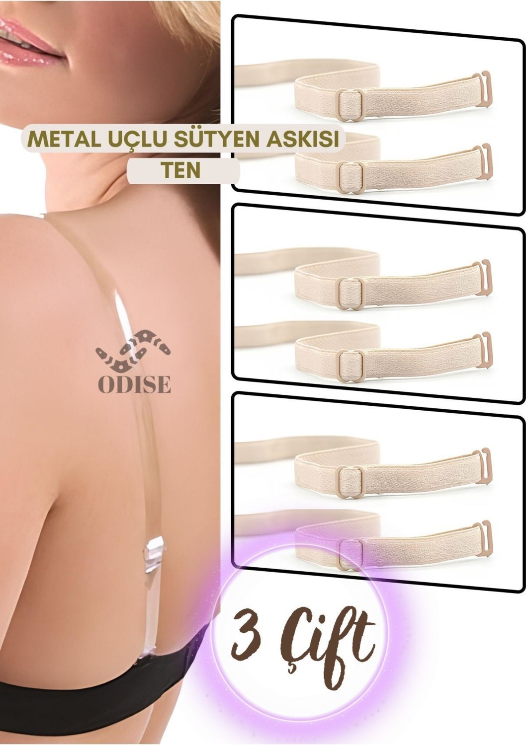 Odise 3 Çift Metal Uçlu Şeffaf Sütyen Askısı
