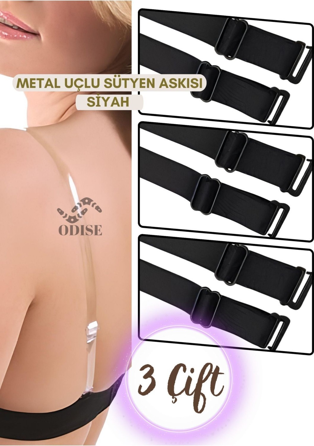 Odise 3 Çift Metal Uçlu Şeffaf Sütyen Askısı görsel 6