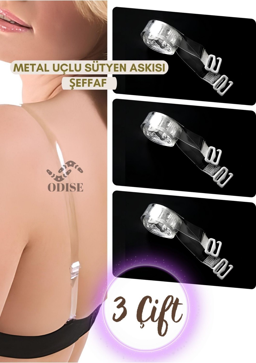Odise 3 Çift Metal Uçlu Şeffaf Sütyen Askısı