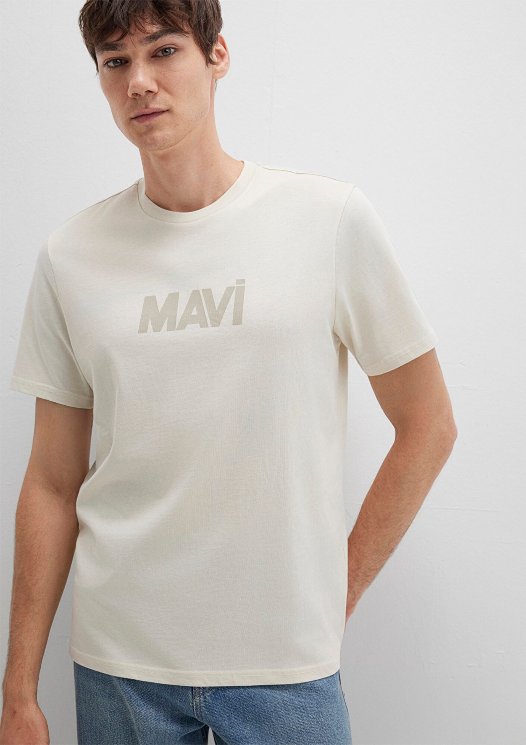 Mavi Logo Baskılı Bej Tişört 0612896-70134 görsel 3