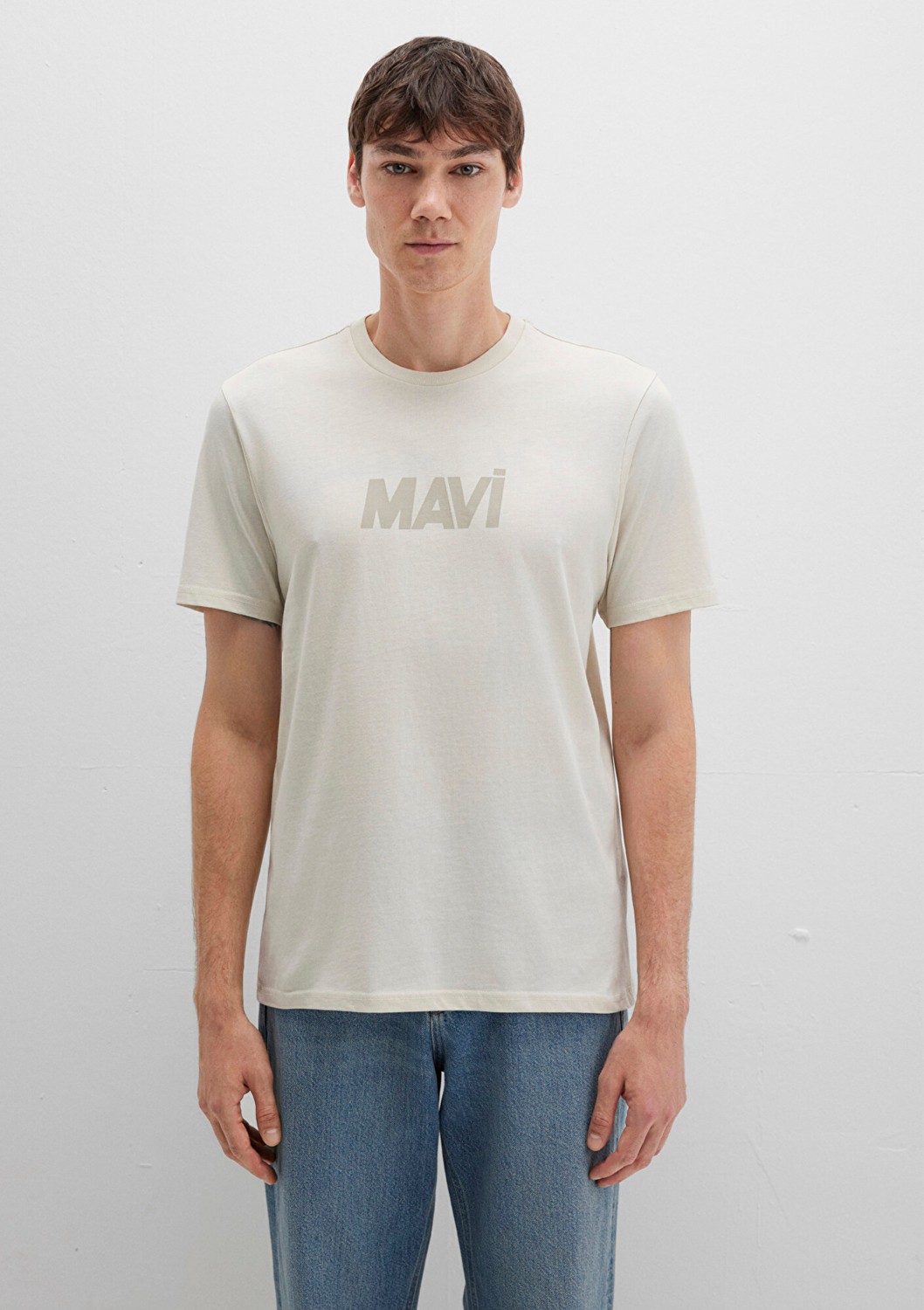 Mavi Logo Baskılı Bej Tişört 0612896-70134 görsel 4