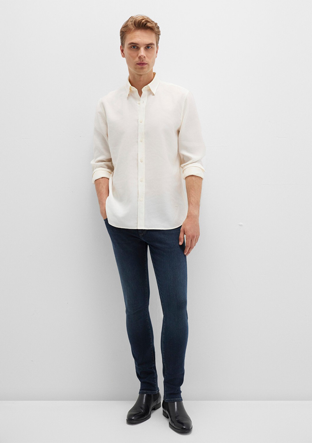 Mavi Ekru (TENCEL™) Liyosel Karışımlı Gömlek 0211659-70057 görsel 2