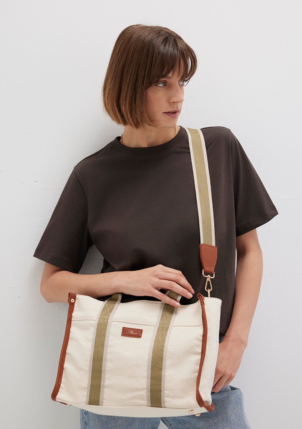 Mavi Ekru Tote Çanta 1912165-34523 görsel 6