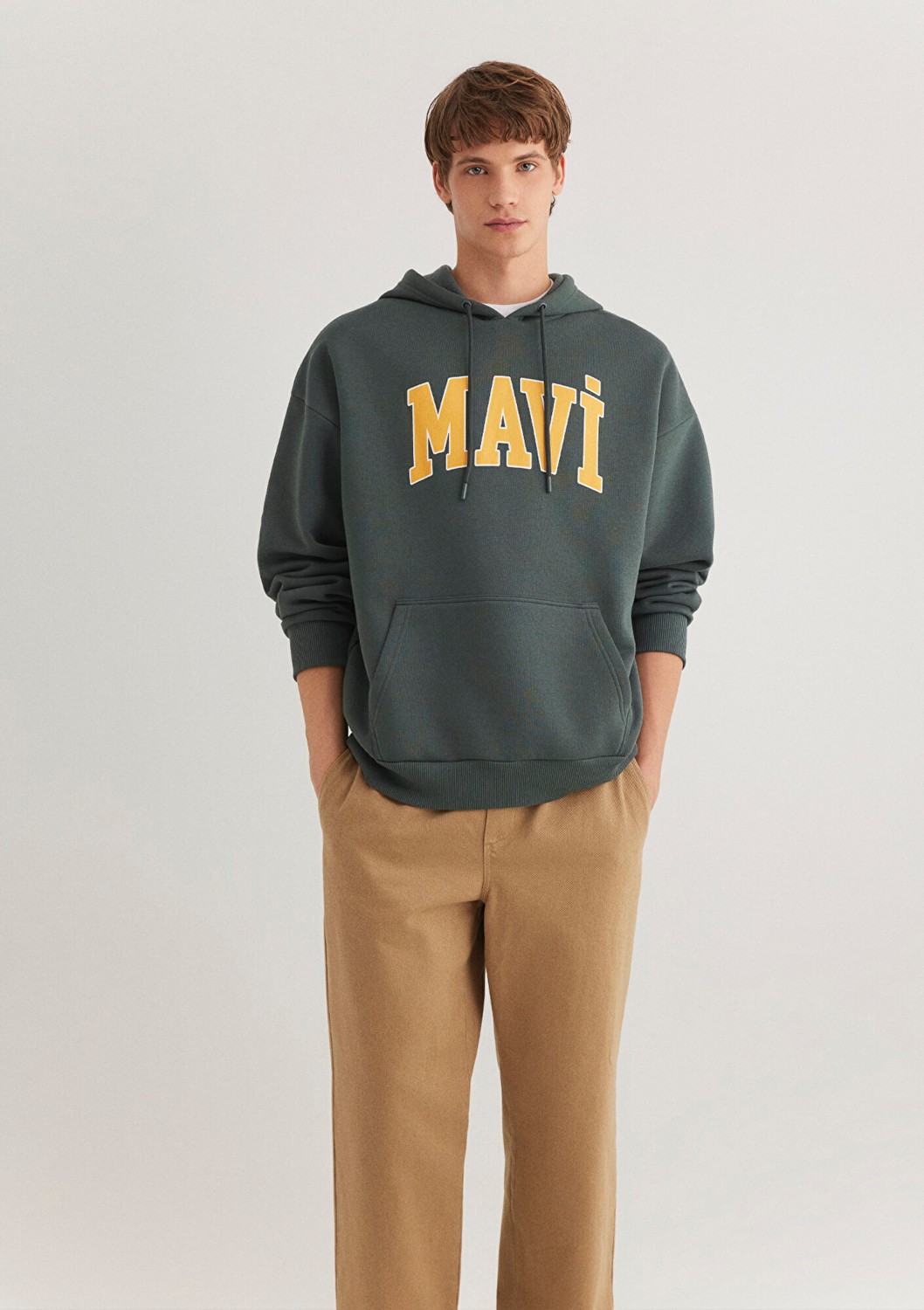 Mavi Logo Baskılı Kapüşonlu Yeşil Sweatshirt 067149-71598 Erkek görsel 8