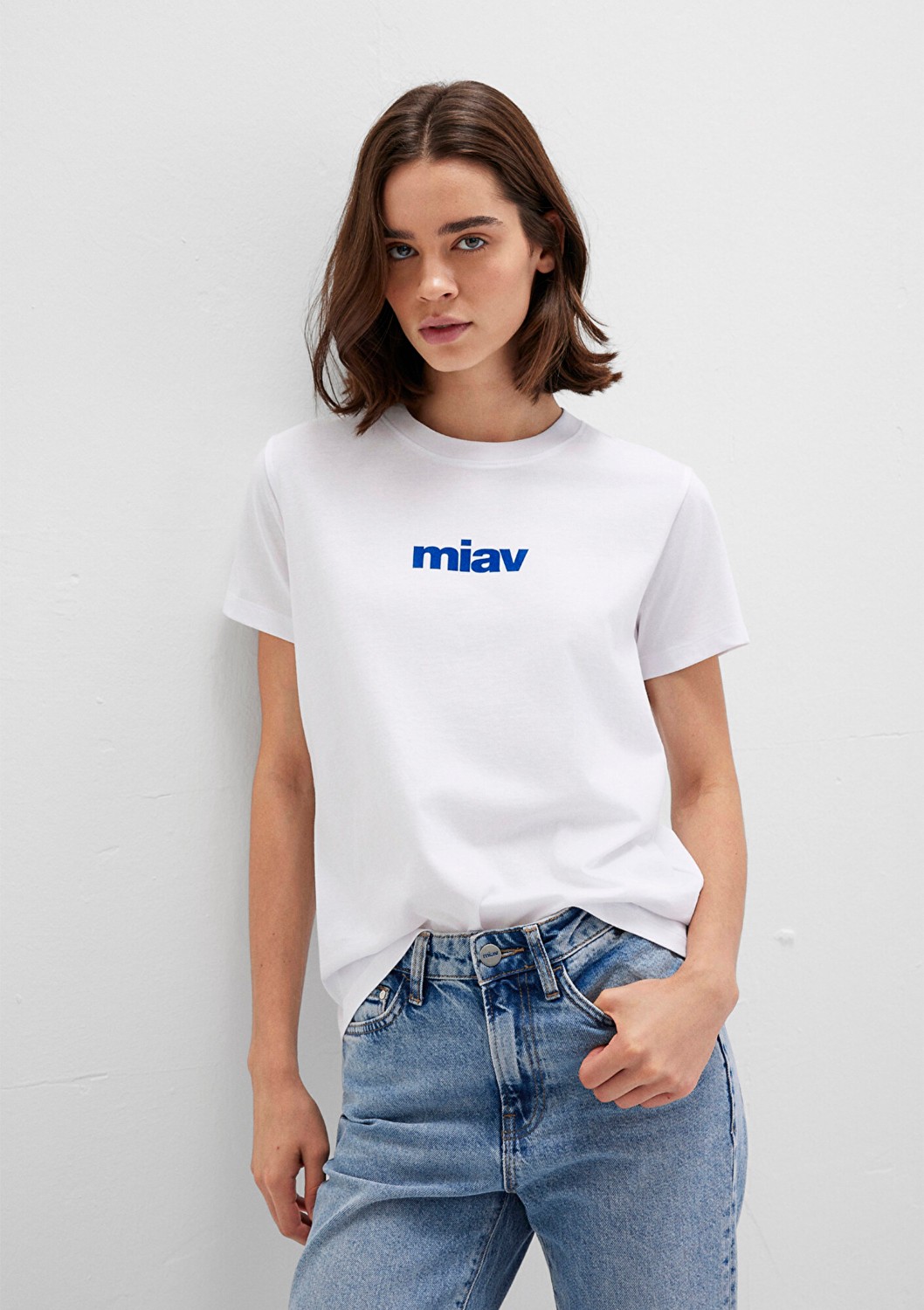 Mavi Miav Baskılı Beyaz Tişört 1610622-620 görsel 8