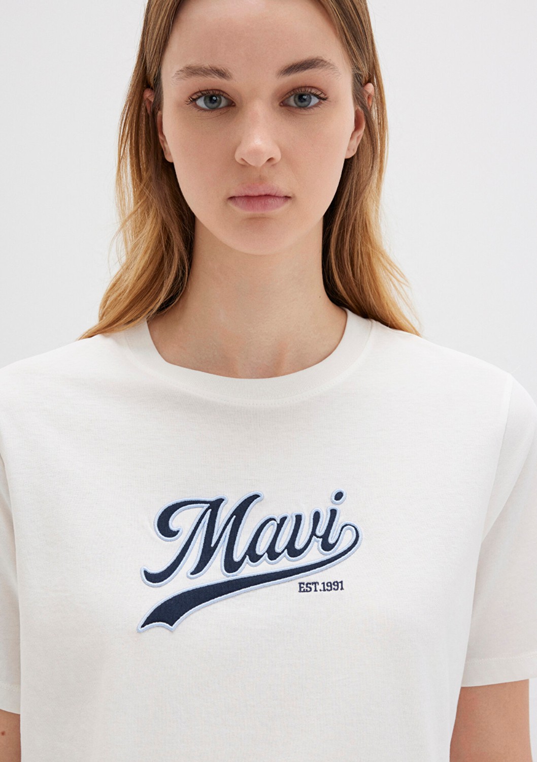 Mavi Logo Baskılı Ekru Tişört 1613565-80194 görsel 6