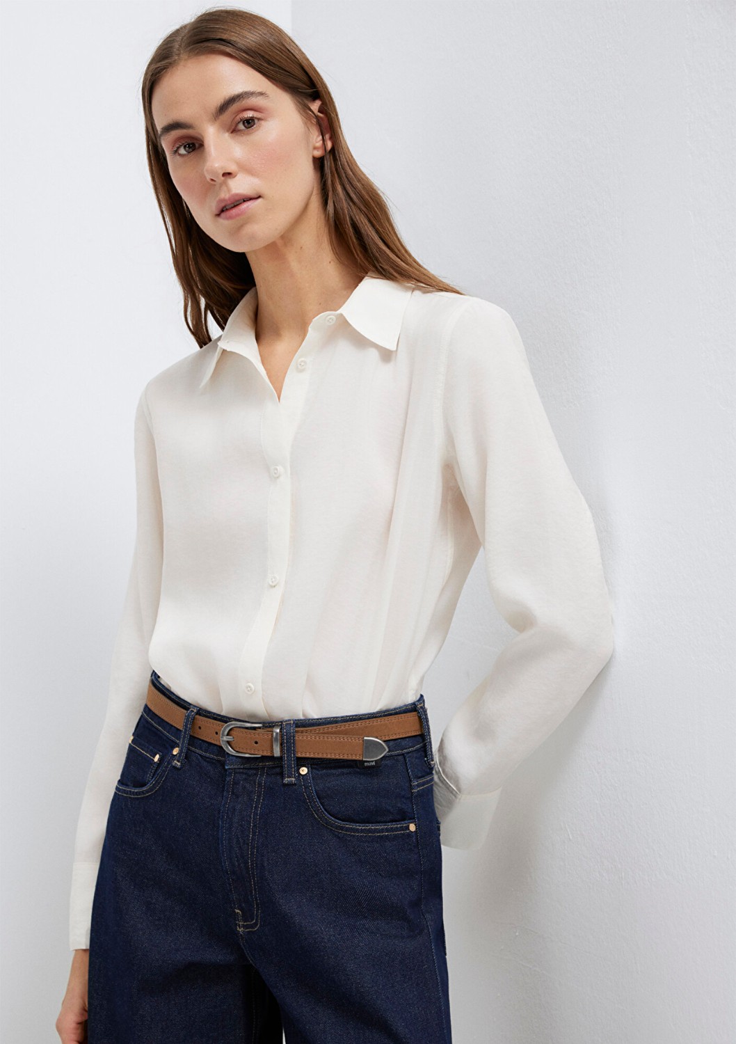 Mavi Ekru (TENCEL™) Liyosel Karışımlı Gömlek 1211374-70057