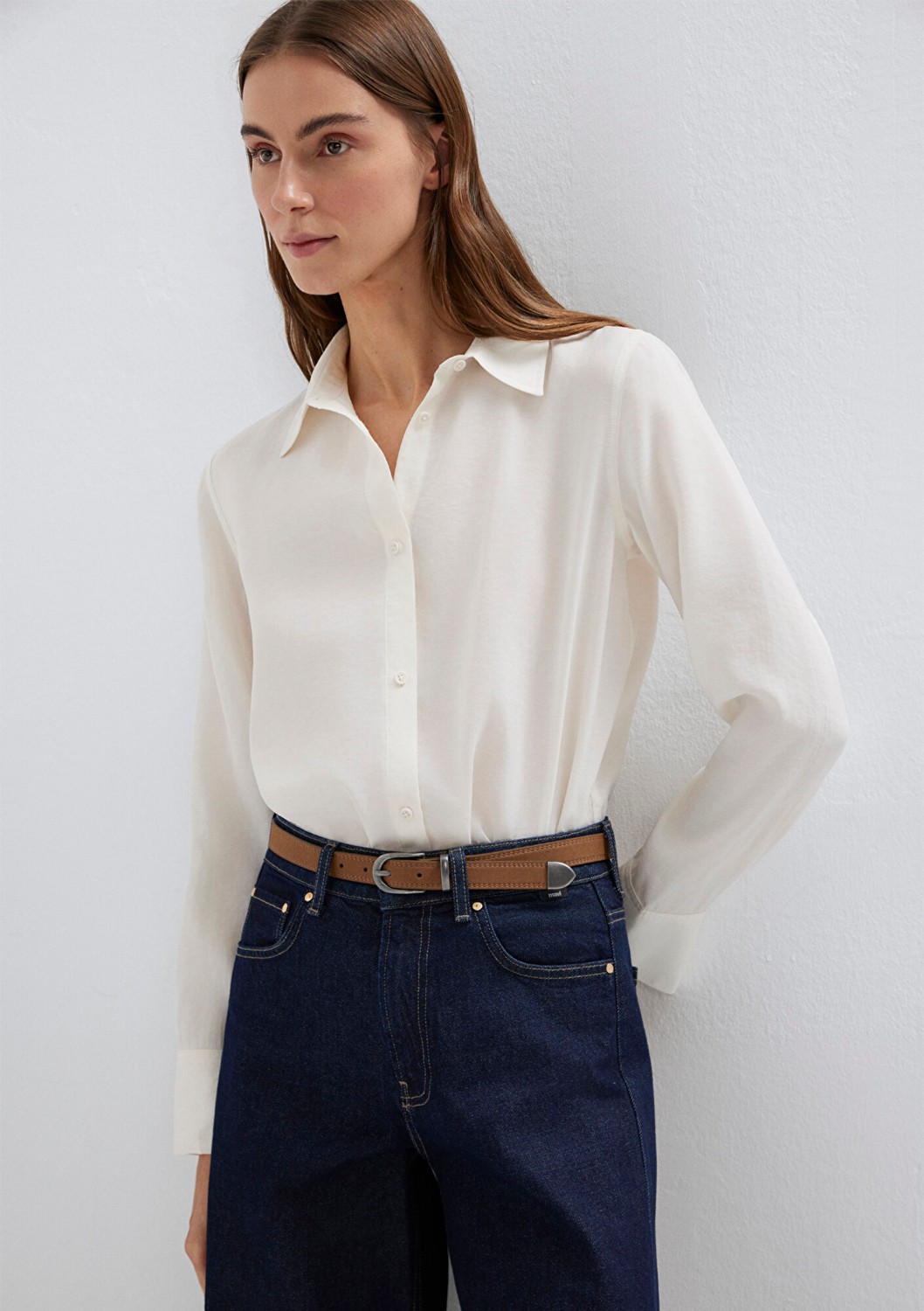 Mavi Ekru (TENCEL™) Liyosel Karışımlı Gömlek 1211374-70057 görsel 3