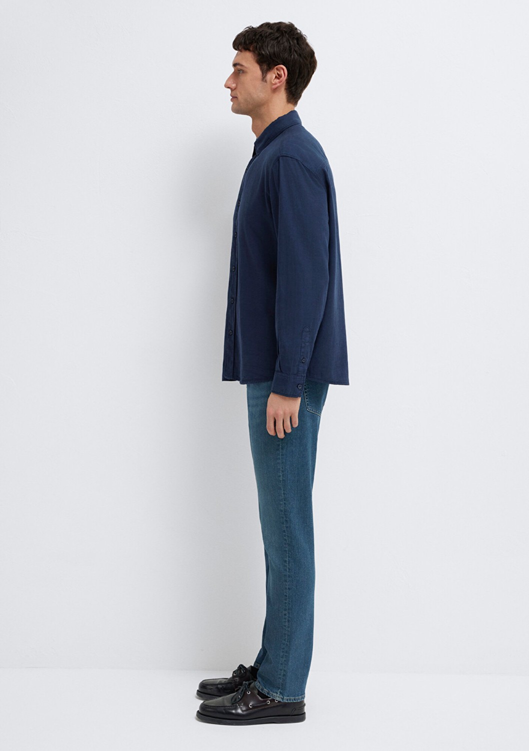 Mavi Keten Karışımlı Lacivert (TENCEL™) Liyosel Gömlek 0211482-70490 görsel 4