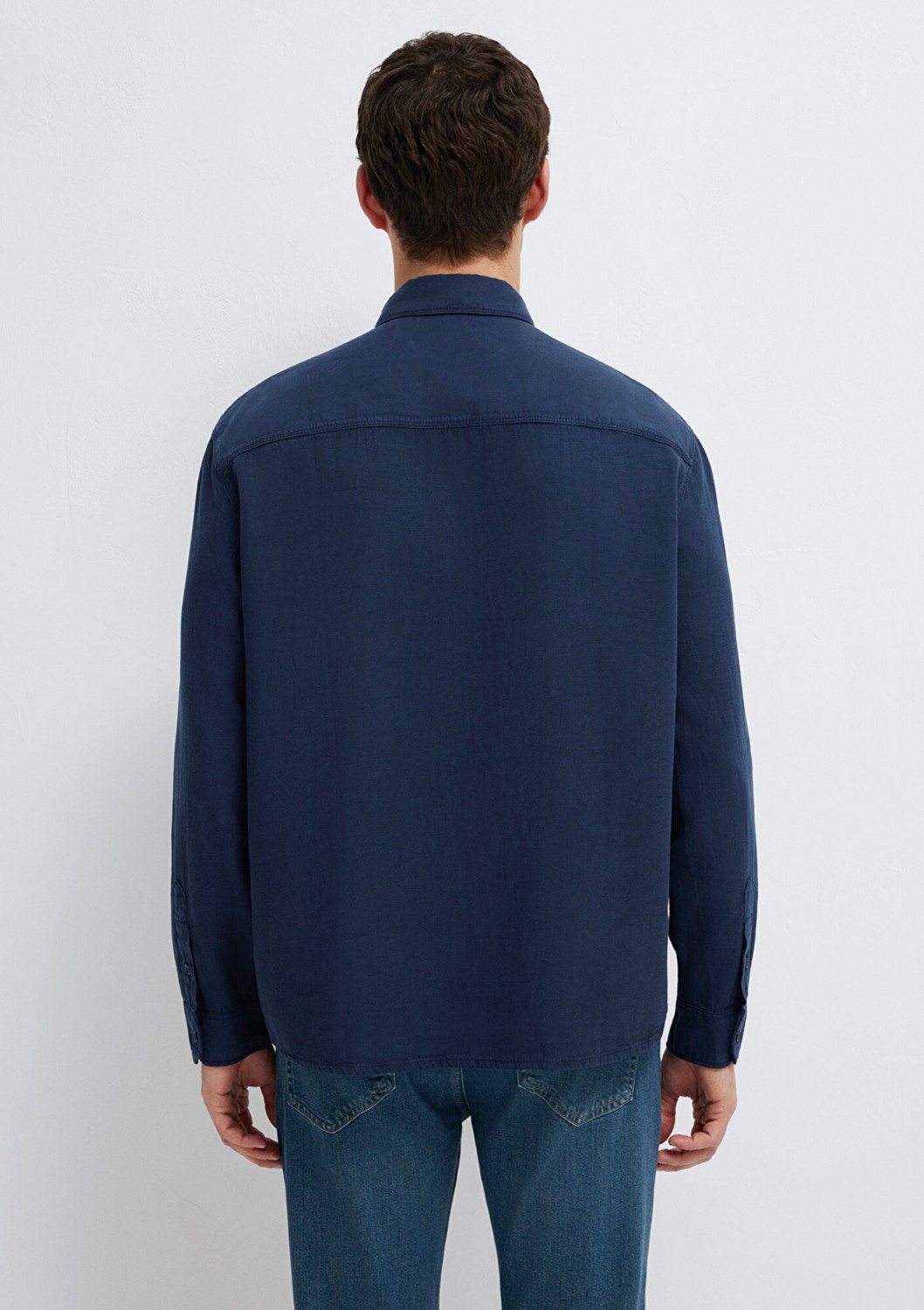 Mavi Keten Karışımlı Lacivert (TENCEL™) Liyosel Gömlek 0211482-70490 görsel 5