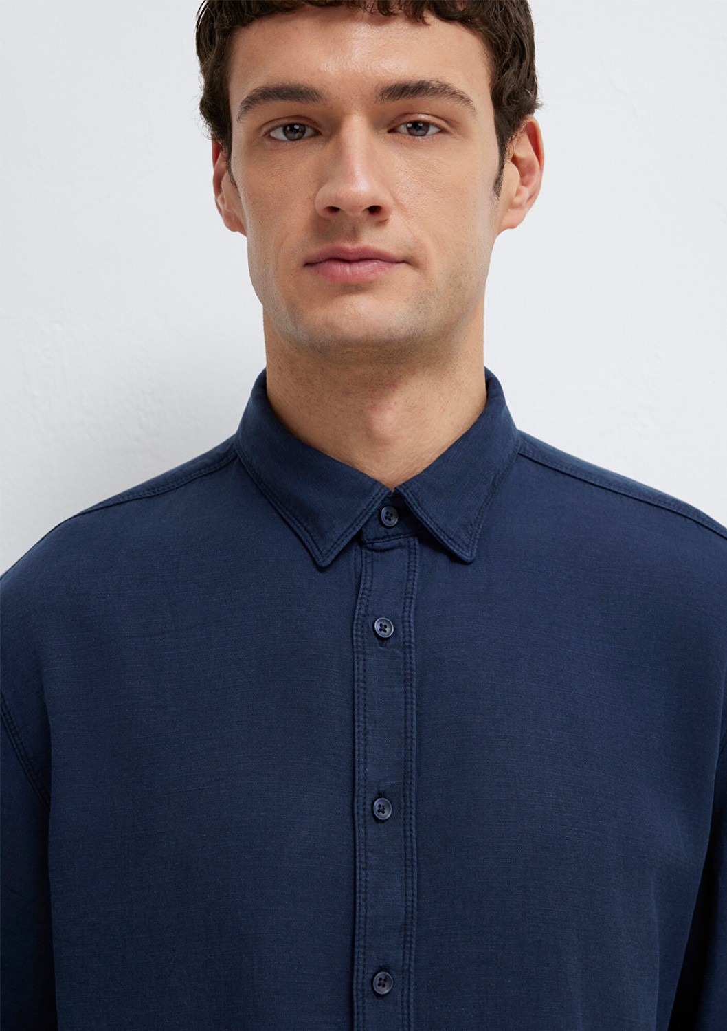Mavi Keten Karışımlı Lacivert (TENCEL™) Liyosel Gömlek 0211482-70490 görsel 6