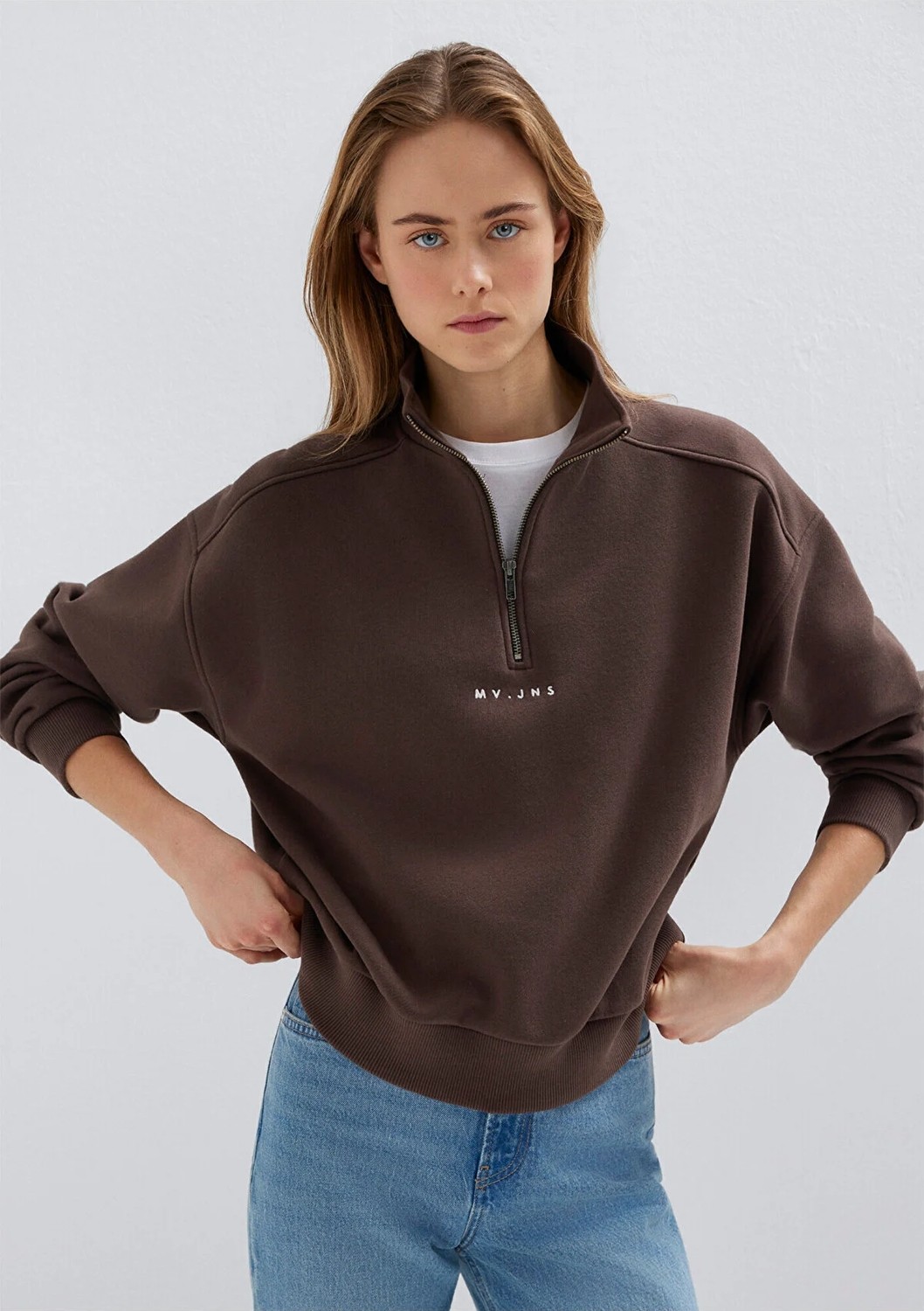 Mavi Mvjns Nakışlı Yarı Fermuarlı Kahverengi Sweatshirt 1S10533-71603 görsel 2