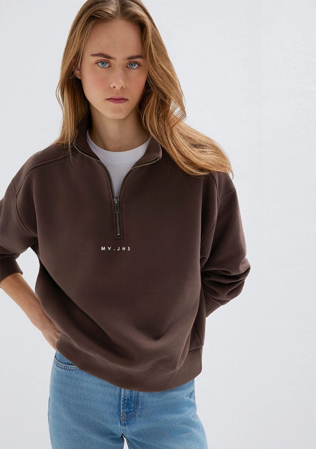 Mavi Mvjns Nakışlı Yarı Fermuarlı Kahverengi Sweatshirt 1S10533-71603 görsel 3
