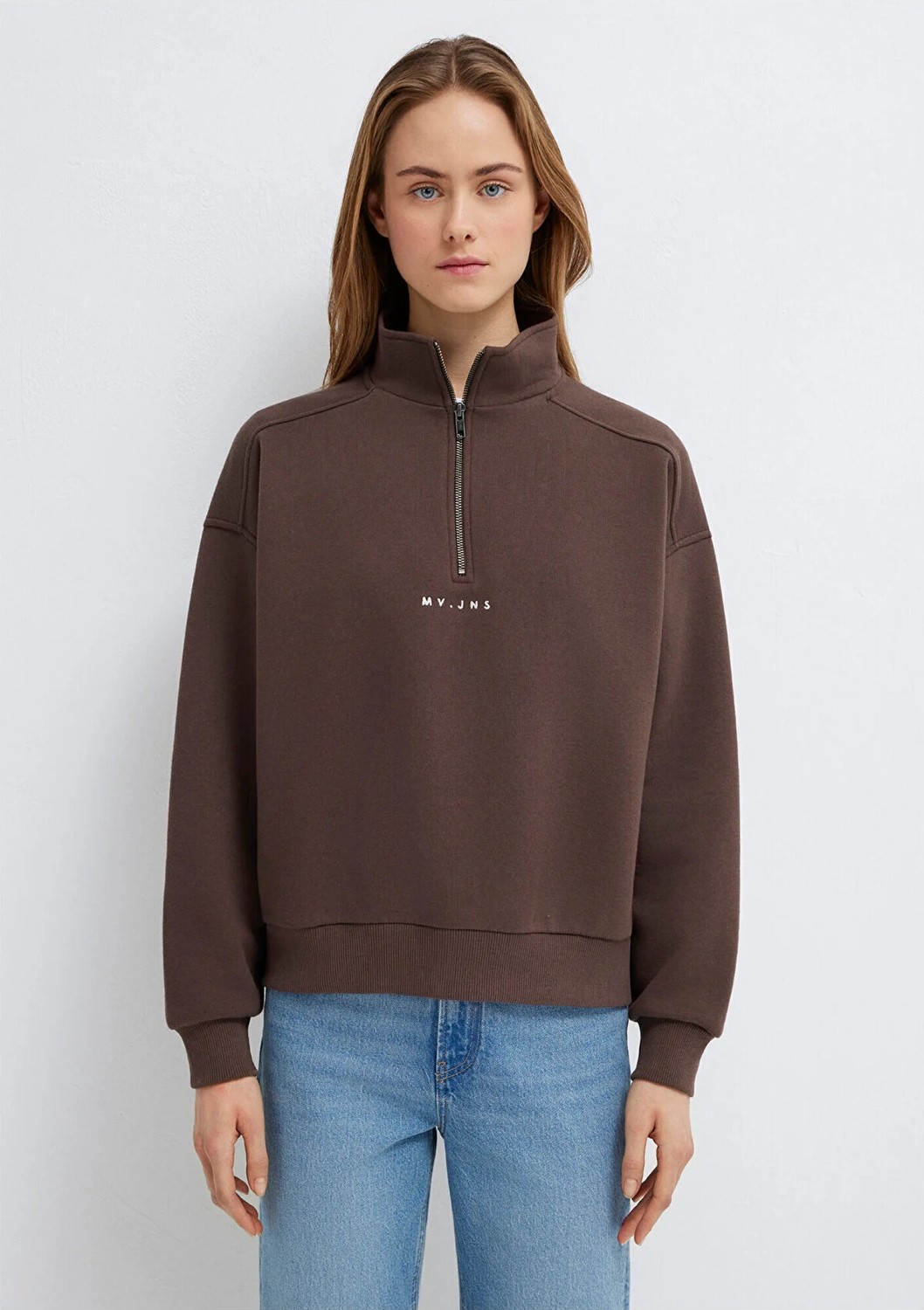 Mavi Mvjns Nakışlı Yarı Fermuarlı Kahverengi Sweatshirt 1S10533-71603 görsel 4