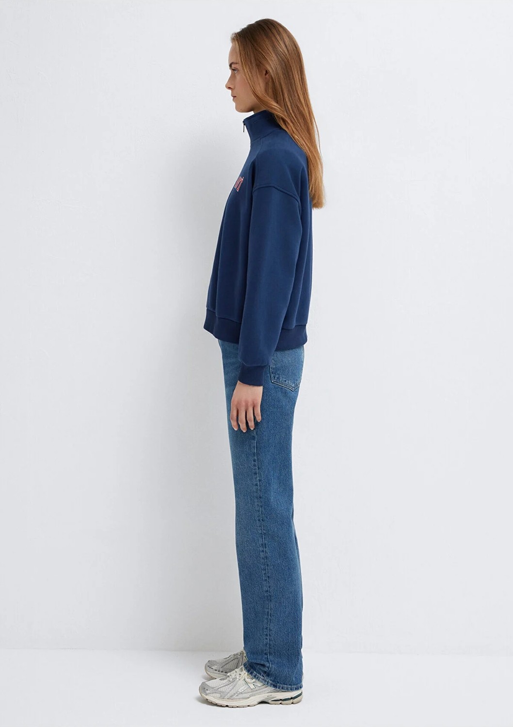 Mavi Logo Baskılı Yarı Fermuarlı Lacivert Sweatshirt 1S10373-70488 görsel 4