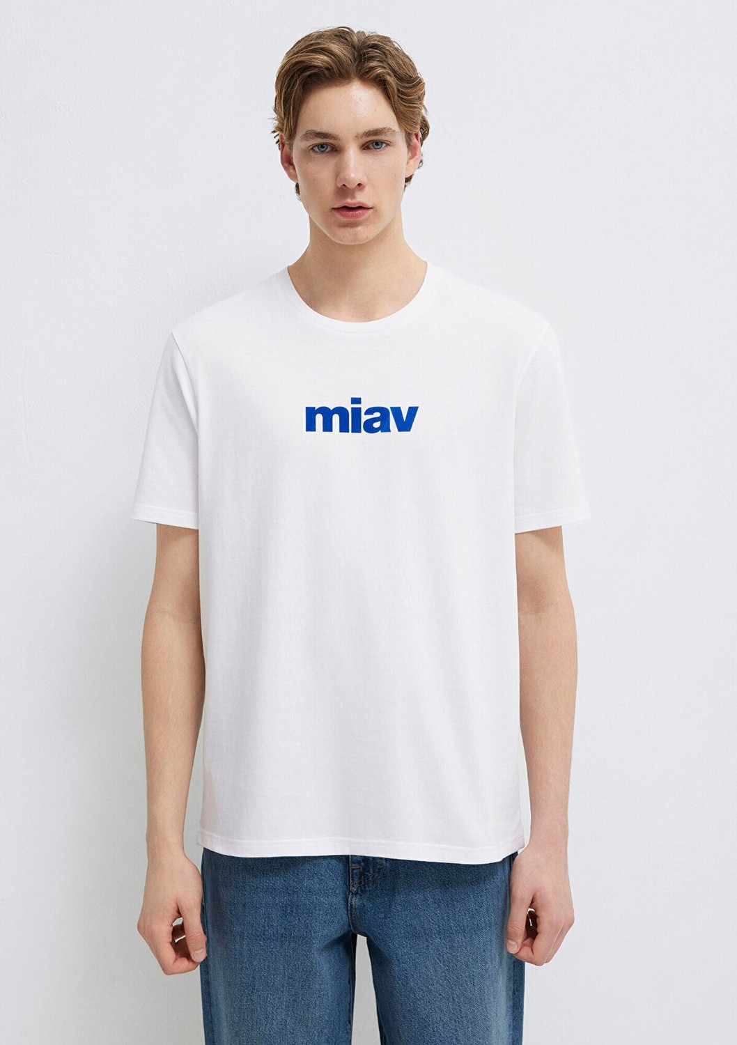 Mavi Miav Baskılı Beyaz Tişört 067153-620 görsel 3