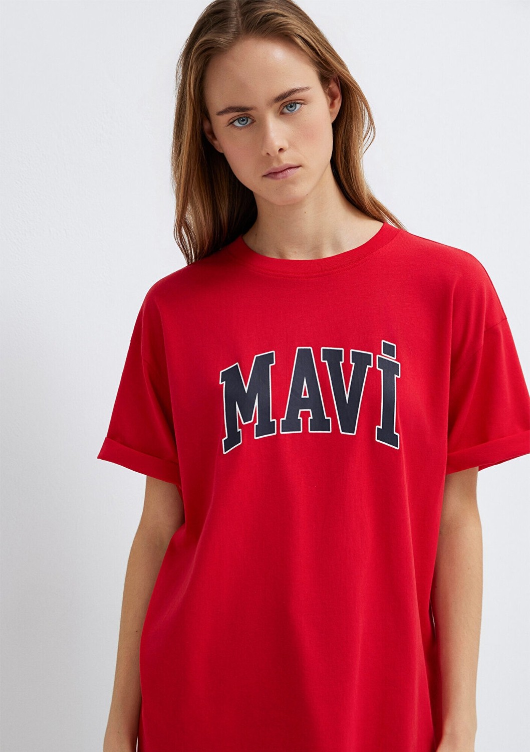 Mavi Logo Baskılı Kırmızı Tişört 1600843-82054