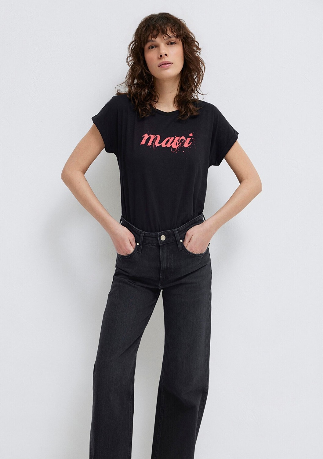 Mavi Logo Baskılı Siyah Tişört 166422-900