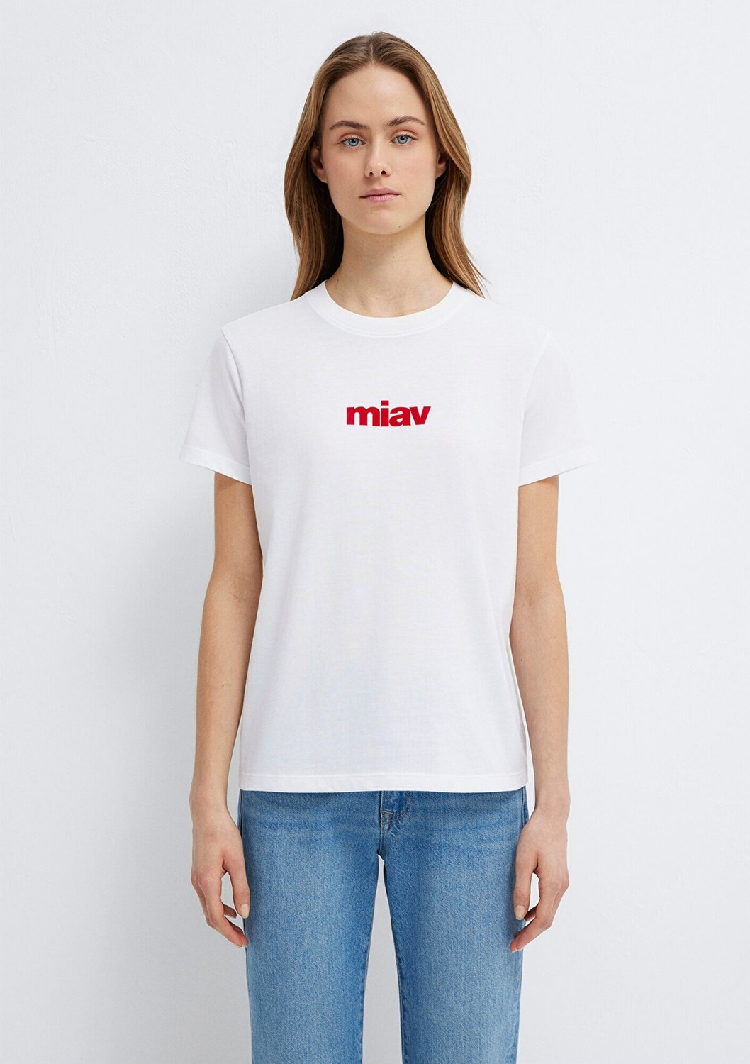 Mavi Kırmızı Miav Baskılı Beyaz Tişört 1610622-86417 görsel 4