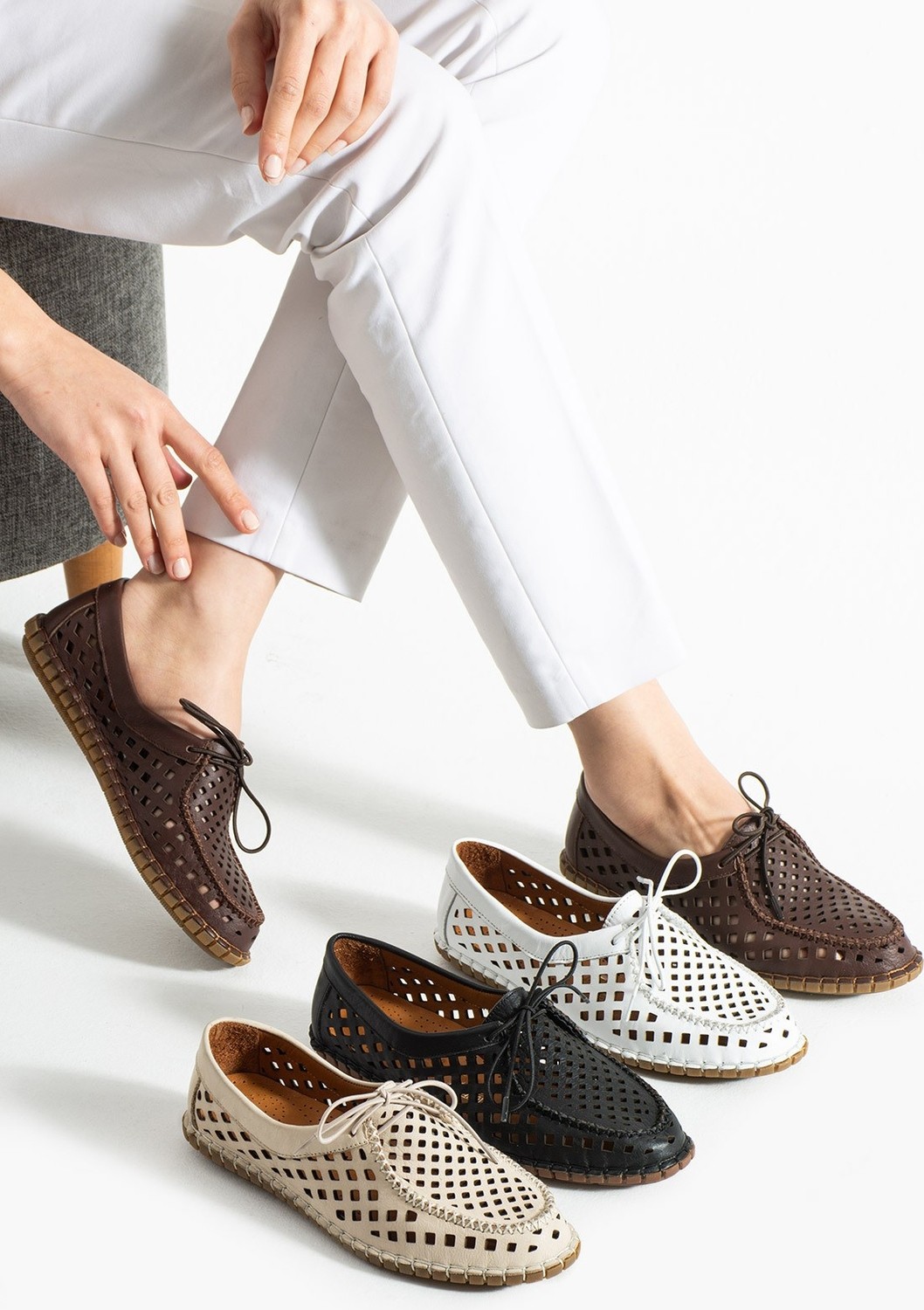 Dabab Shoes Vırena Kadın Siyah Hakiki Deri File Bağcıklı Düz Taban Yazlık Babet Loafer Ayakkabı görsel 6