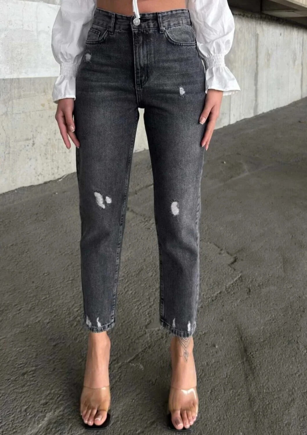 Shevega Kadın Yüksek Bel Yırtık Boyfriend Mom Jean Kot Pantolon