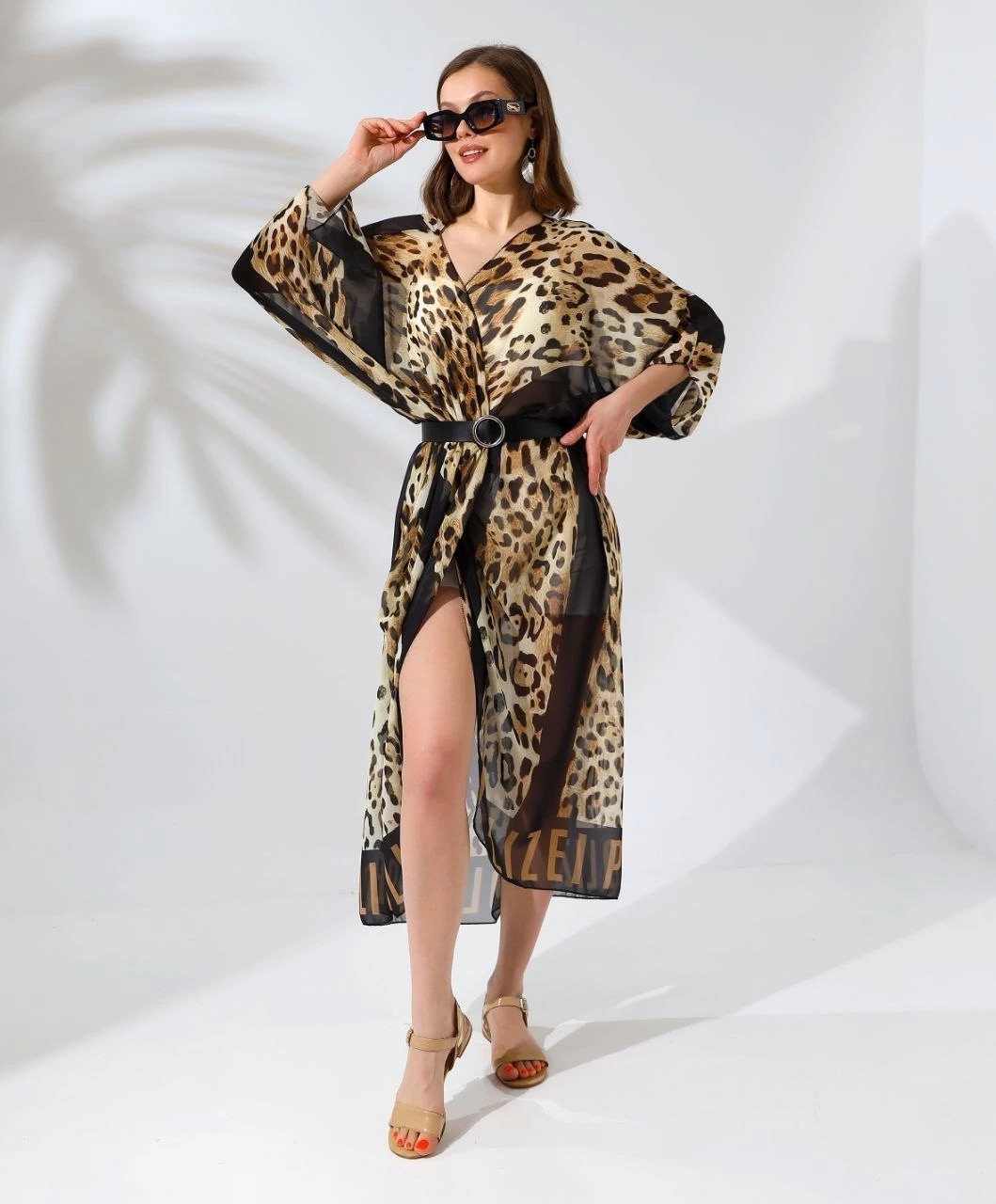 Velmora Fashion Kadın Rahat Kesim Şifon Kimono - Leopar görsel 3