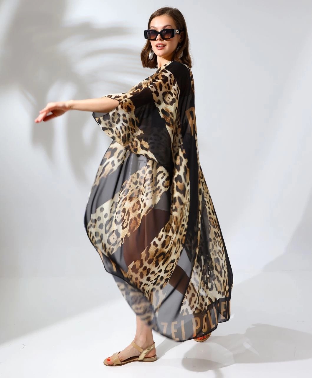Velmora Fashion Kadın Rahat Kesim Şifon Kimono - Leopar görsel 4
