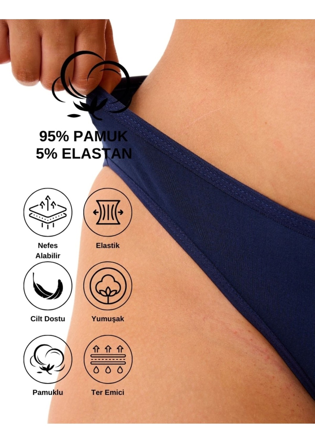 Alya Underwear Kadın Tanga Külot 5 Adet ( 2 Adet Siyah, 2 Adet Ten, 1 Adet Beyaz ) görsel 3
