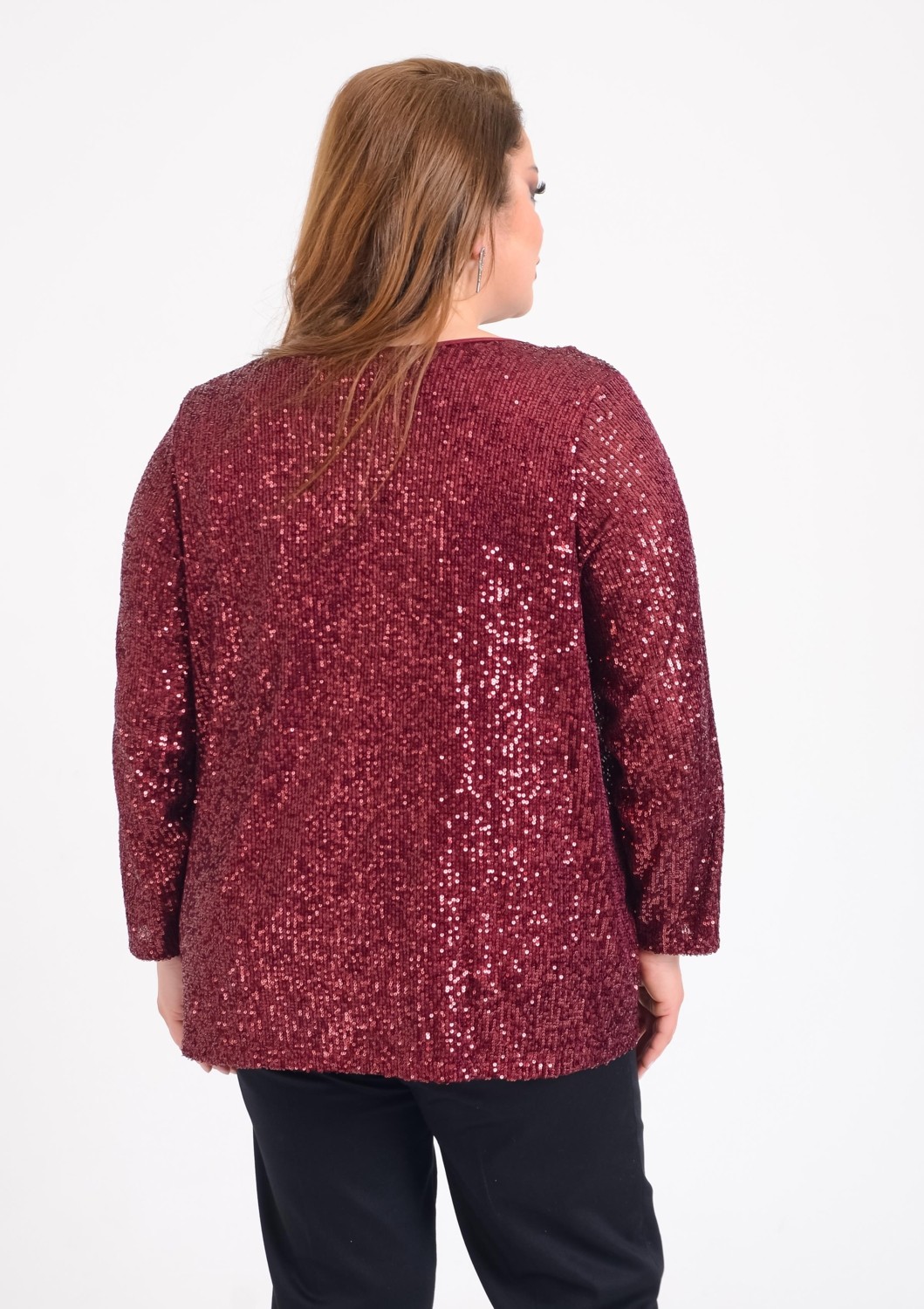 Lilas Xxl Büyük Beden Bordo Renkli Pul Payetli Ikili Takım Abiye Bluz görsel 4
