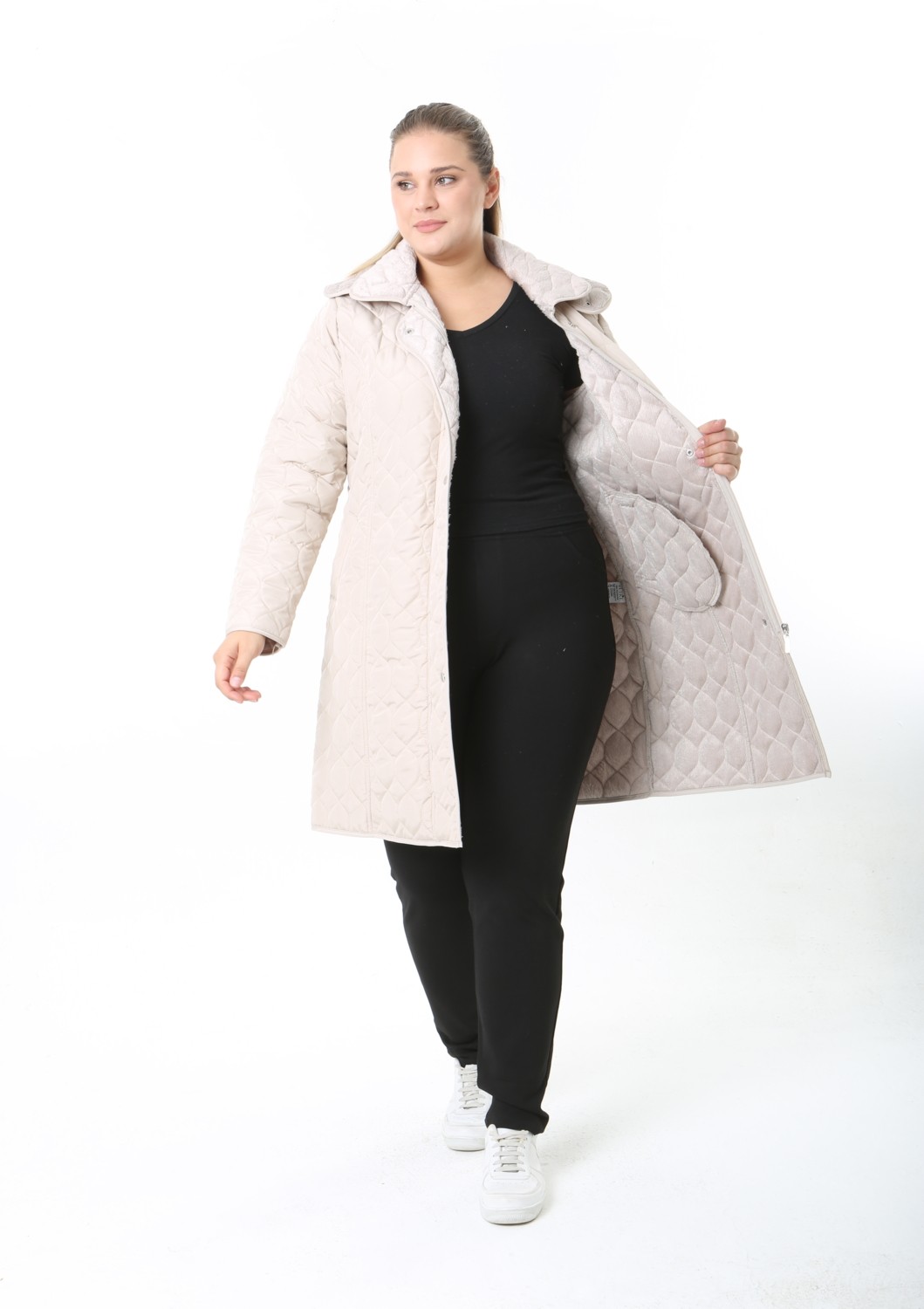 TUTveAL Collection Su Itici Mont, Büyük Beden Mont, Kapitone, Içi Tüylü Mont, Kışlık Kaban, Kapüşonlu Mont,
