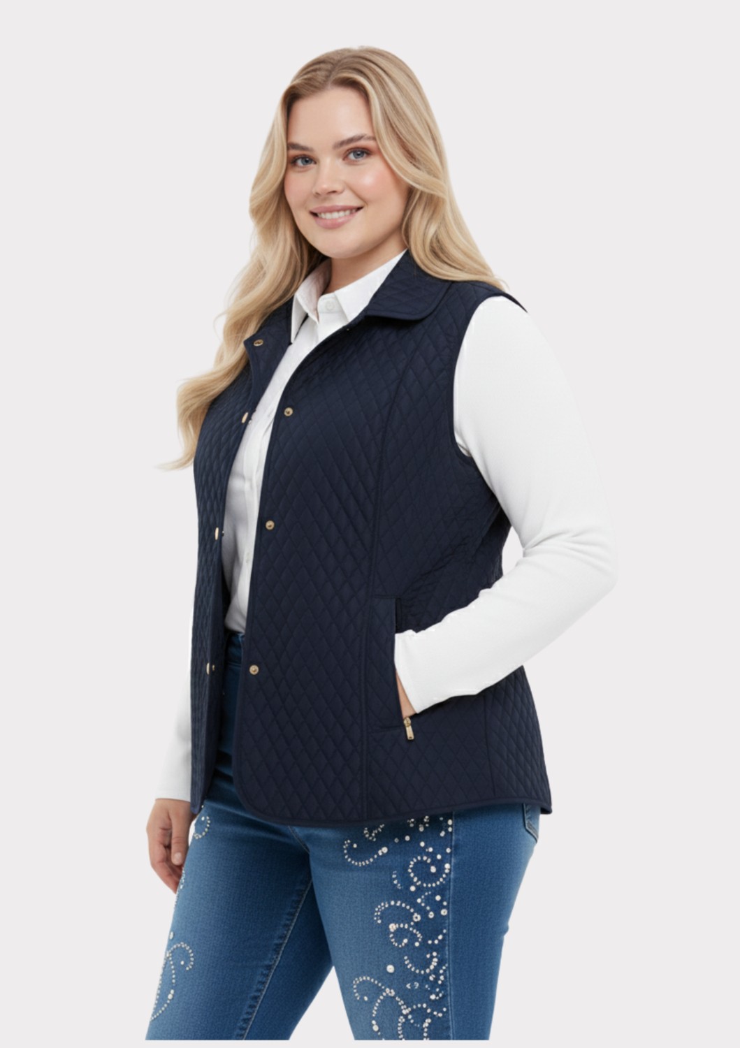 Lilas Xxl Büyük Beden Polo Yaka Yeşil Renkli Kapitone Yelek görsel 7
