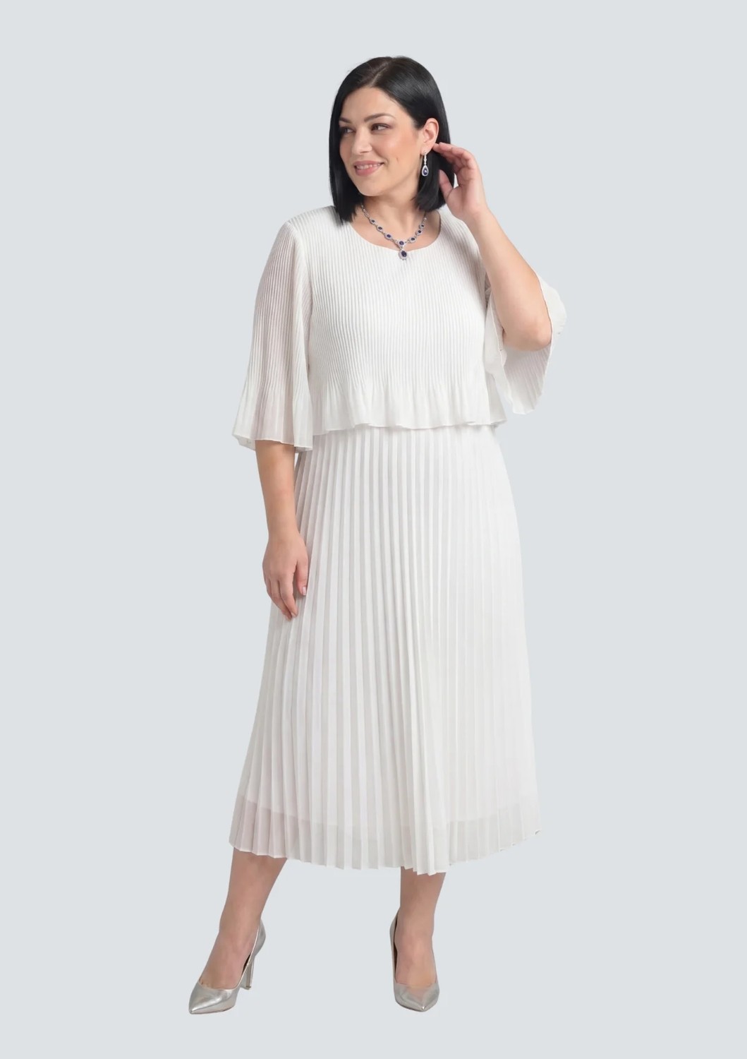 Lilas Xxl Büyük Beden Beyaz Renkli Şifon Elbise