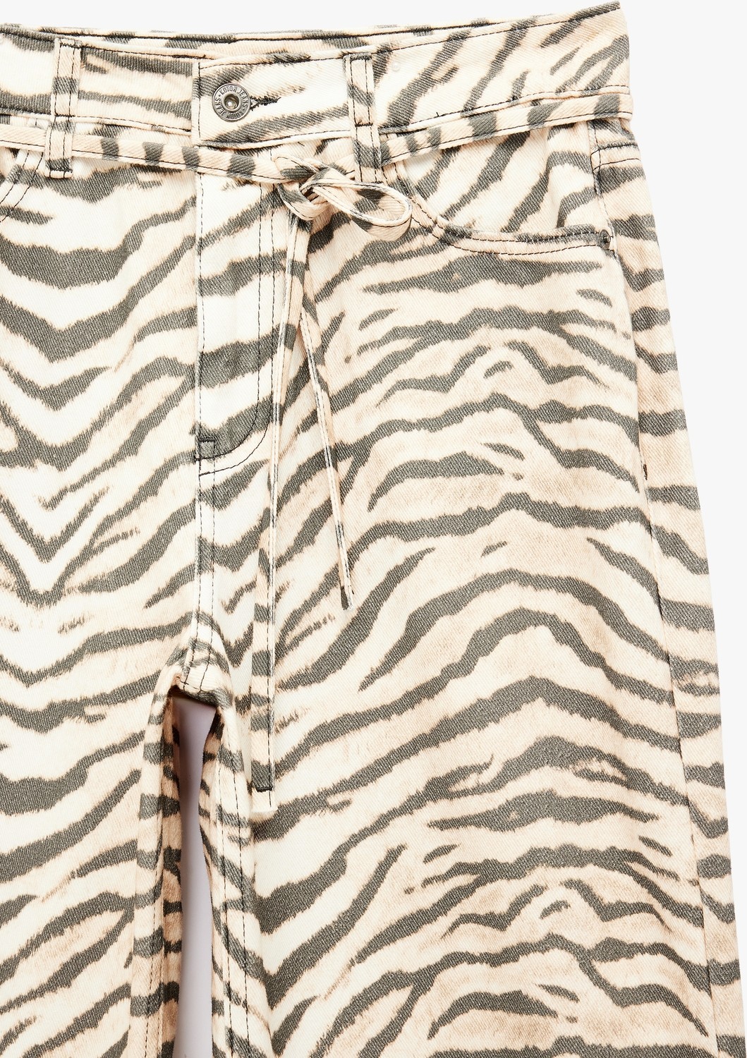 Koton Cepli Zebra Desenli Normal Bel Bağcıklı Pamuklu Geniş Paça Denim Pantolon - Wide Leg Jeans görsel 3