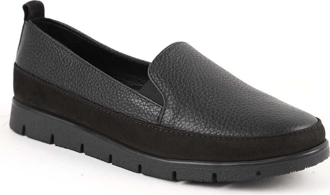 Libero L076.2274 Hakiki Deri Nubuk Garnili Esnek Lastikli Kalın Tırtıklı Taban Kadın Comfort Loafer Günlük Ayakkabı