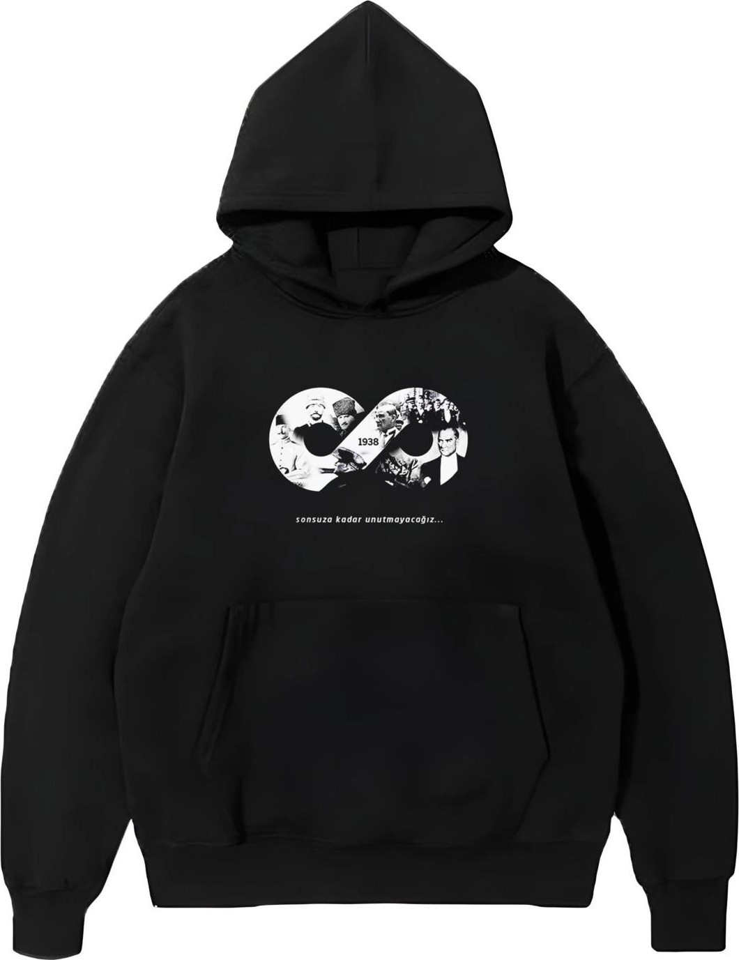 Tarz Yeri 3 Iplik Pamuklu Cepli Kapüşonlu 10 Kasıma Özel Sweatshirt Hoodie - Siyah görsel 2