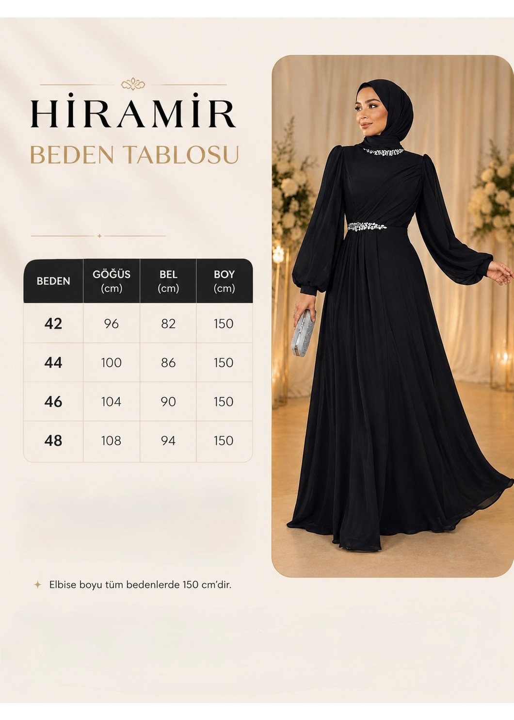 Hiramir Kadın Taş Detaylı Peri Tesettür Şifon Abiye YZ2752 görsel 5
