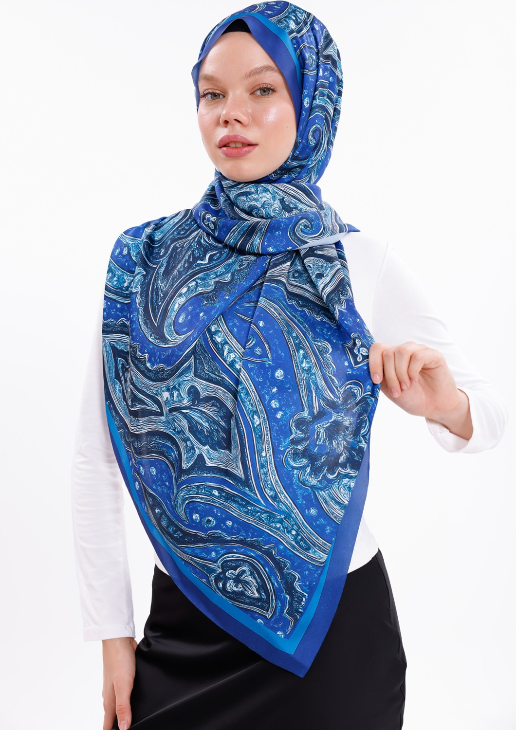 Tarzını Seç Gece Dalgaları Desenli Şifon Saten Şal - 70X170 cm görsel 4