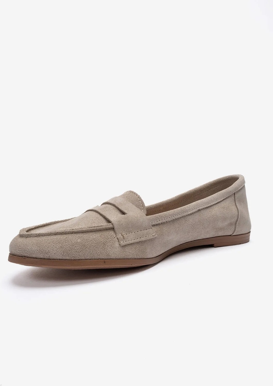 Luvi F02 Bej Süet Hakiki Deri Kadın Loafer Ayakkabı görsel 4