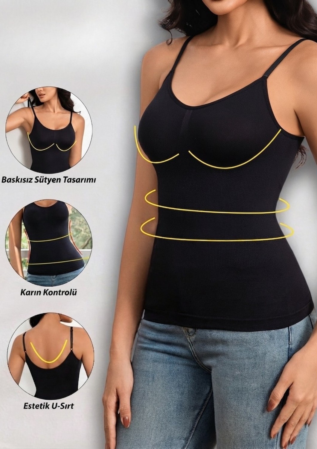 Mistirik Fastelo Örme Model Ayarlanabilir Askılı Yumuşak ve Esnek Body Siyah Renk