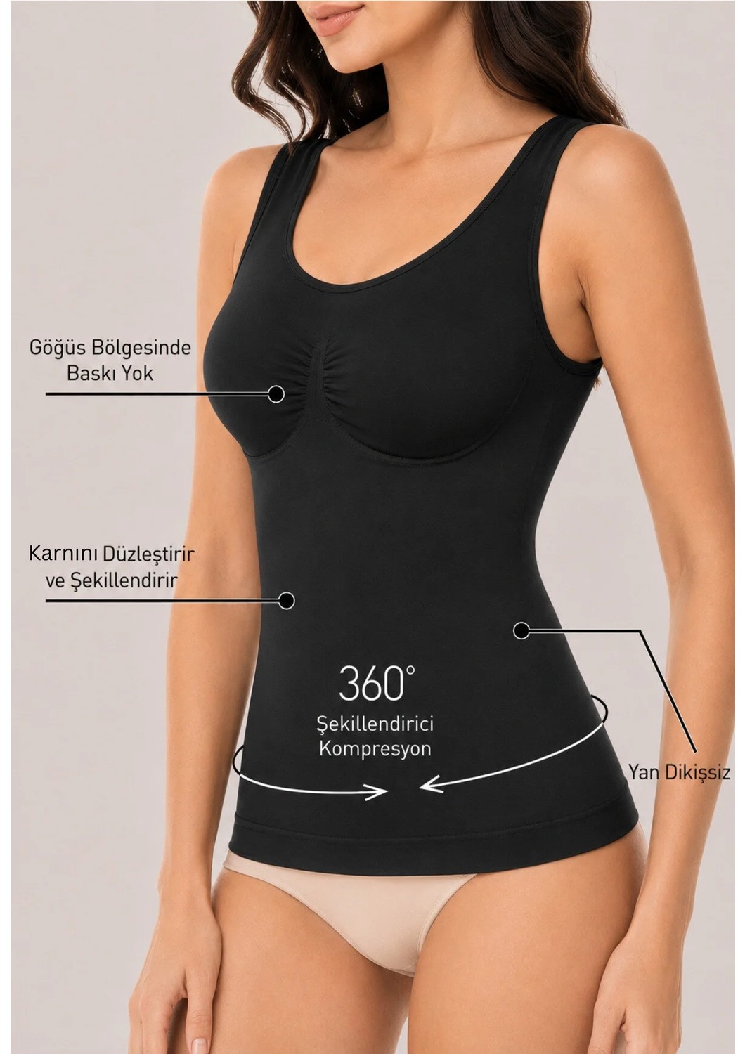 Formactive 1180 Kadın Askılı Atlet Dikişsiz Korse, Vücuda Oturan, Esnek ve Rahat Günlük İç Giyim - Ten XL görsel 4