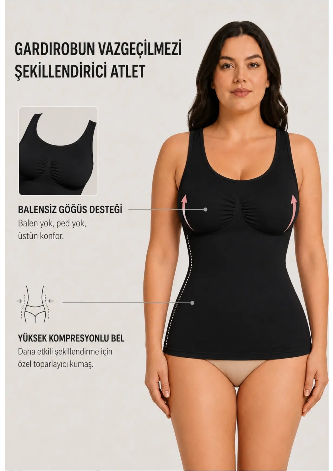 Formactive 1180 Kadın Askılı Atlet Dikişsiz Korse, Vücuda Oturan, Esnek ve Rahat Günlük İç Giyim - Ten XL görsel 5