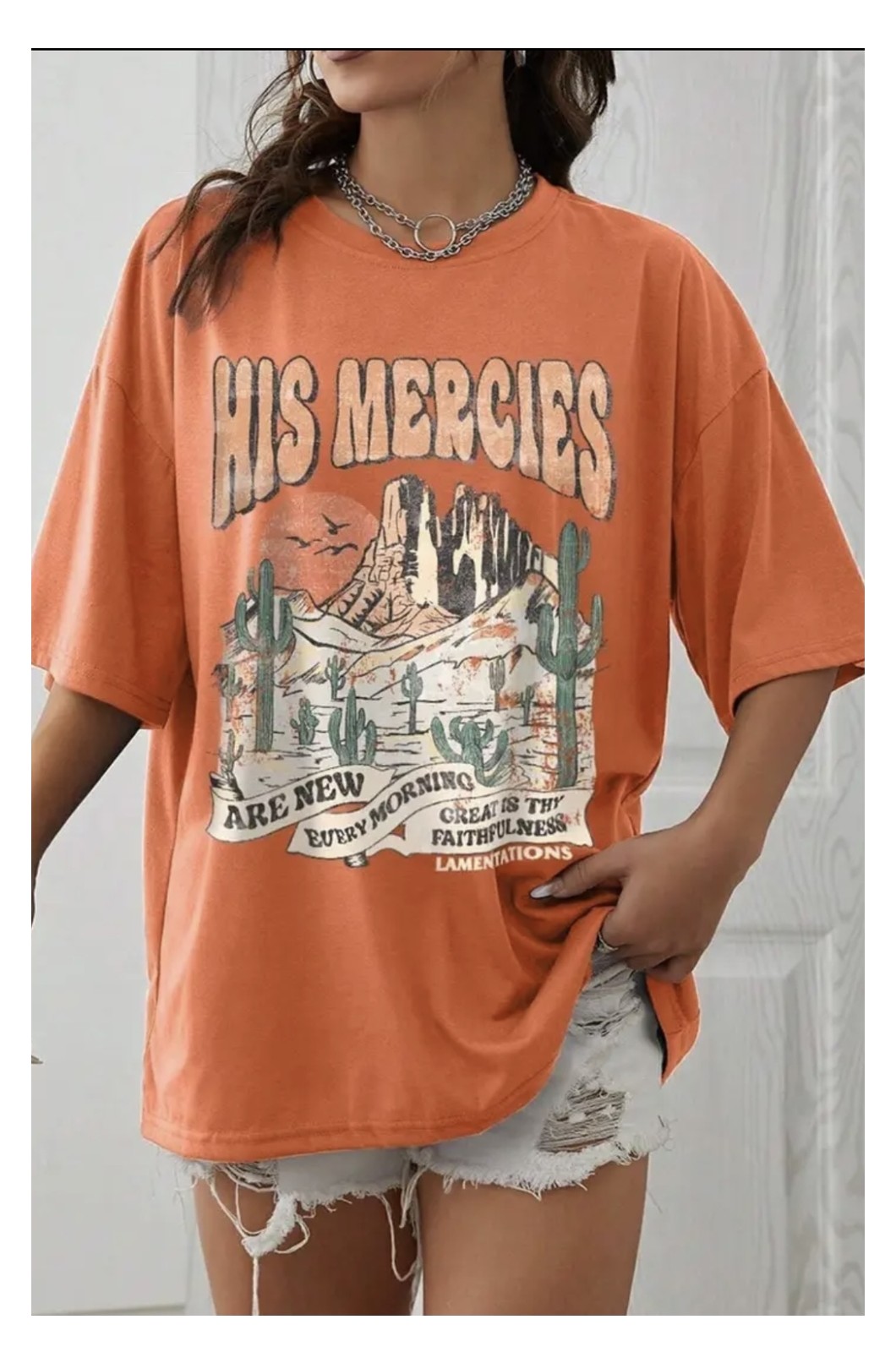 Punix Punıx Büyük Beden Özel Seri His Mercies Arizona Baskılı %100 Pamuk Yeni Trend Battal Kadın T-Shirt görsel 3