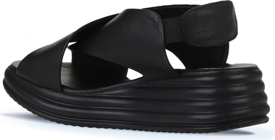Bueno Shoes Siyah Deri Kadın Dolgu Topuklu Sandalet 01WY5703 01WY5703 görsel 5