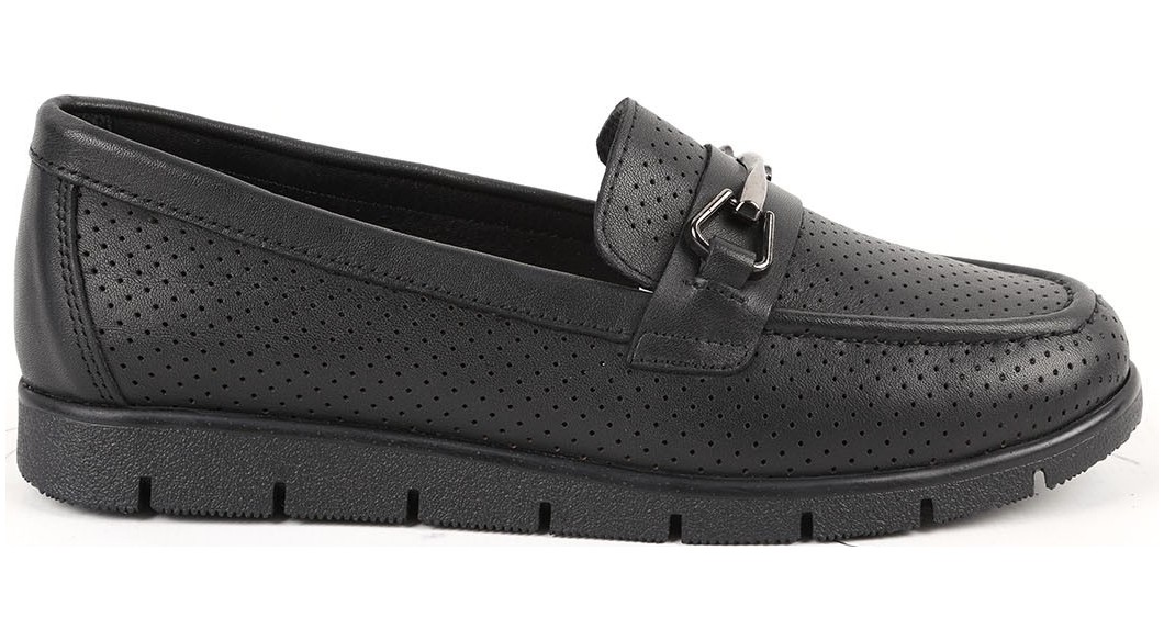 Libero L076.2500-1 Hakiki Deri Lazer Delikli Gold Tokalı Kalın Tırtıklı Eva Taban Kadın Comfort Loafer görsel 2