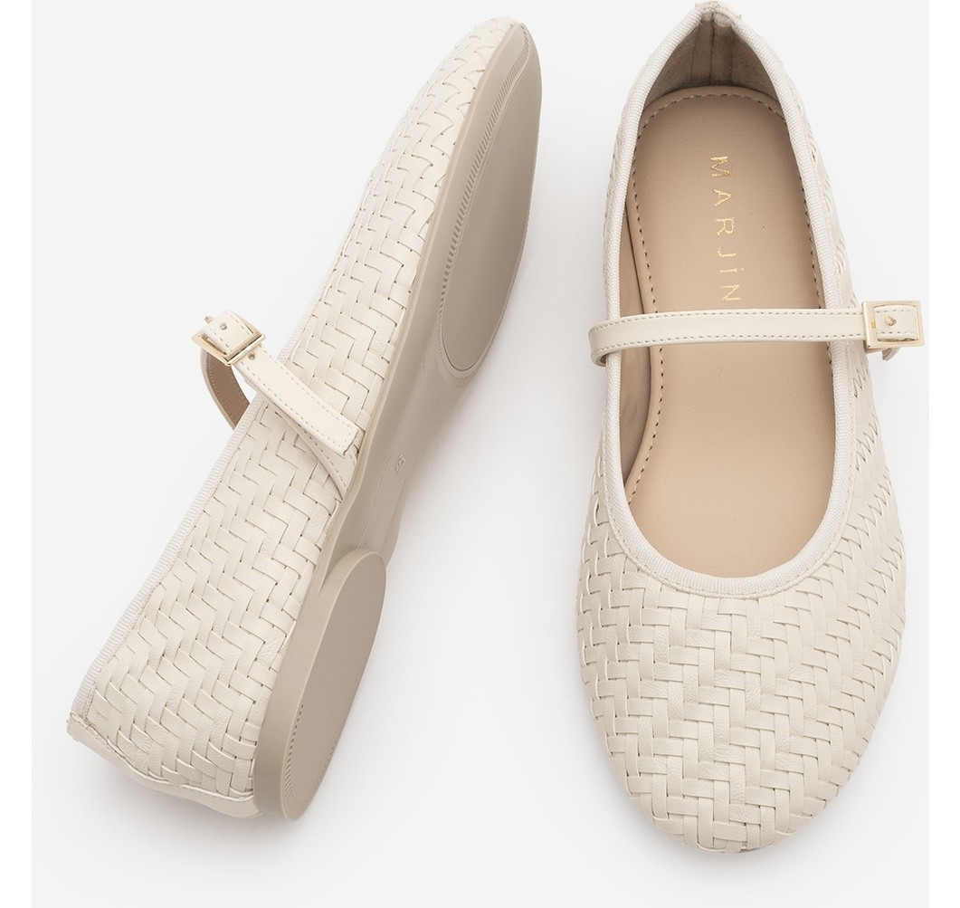 Marjin Kadın Yuvarlak Burun Bantlı Örgü Desen Günlük Babet Avinel Kahve görsel 6