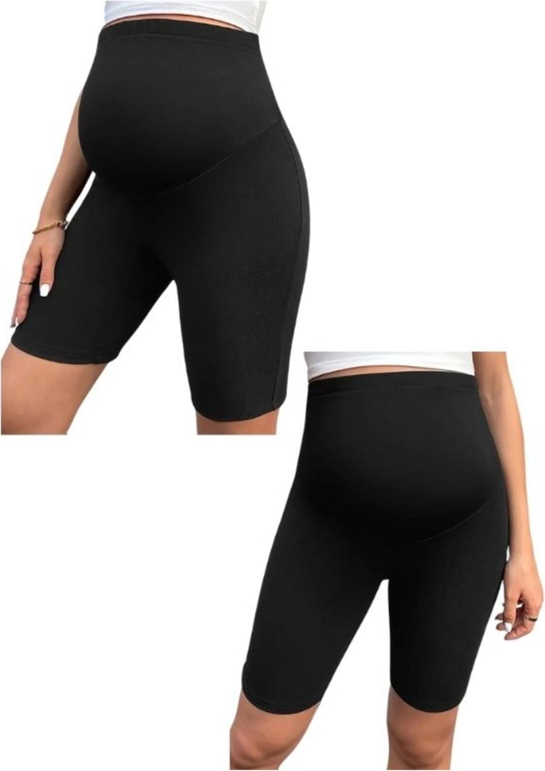 Momslab Kadın Siyah Düz Bel Ayarlı Yüksek Bel Hamile Yazlık Şort Tayt Pantalon