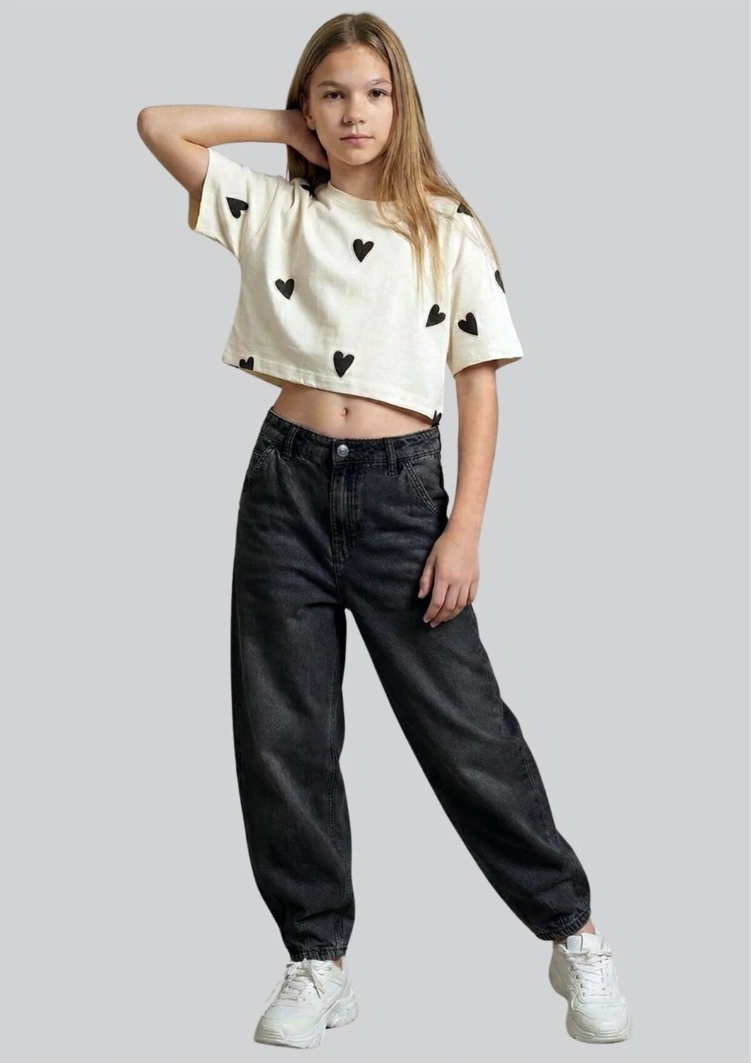 Waka Waka Kids Store Kız Çocuk Füme Paçası Lastikli Jogger Jean Pantolon görsel 3