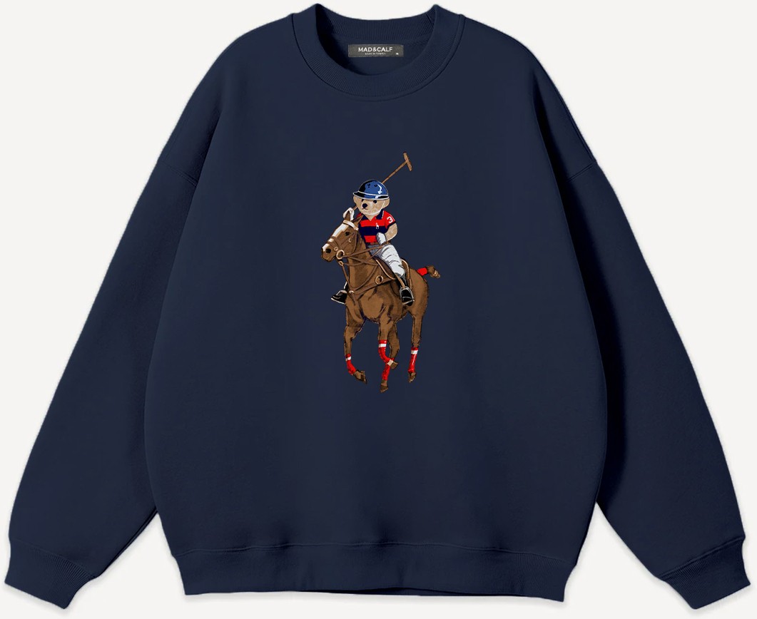 Mad&Calf Unisex Teddy Cowboy Baskılı Bisiklet Yaka Oversize Sweatshirt