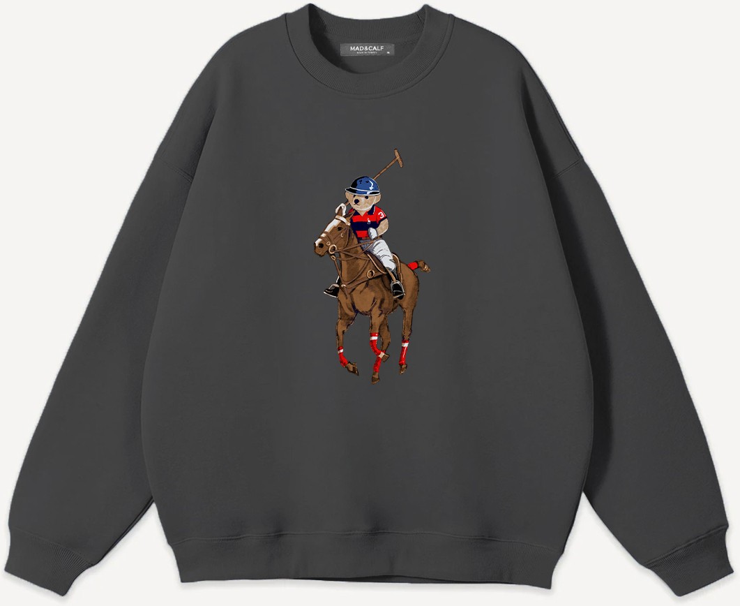 Mad&Calf Unisex Teddy Cowboy Baskılı Bisiklet Yaka Oversize Sweatshirt