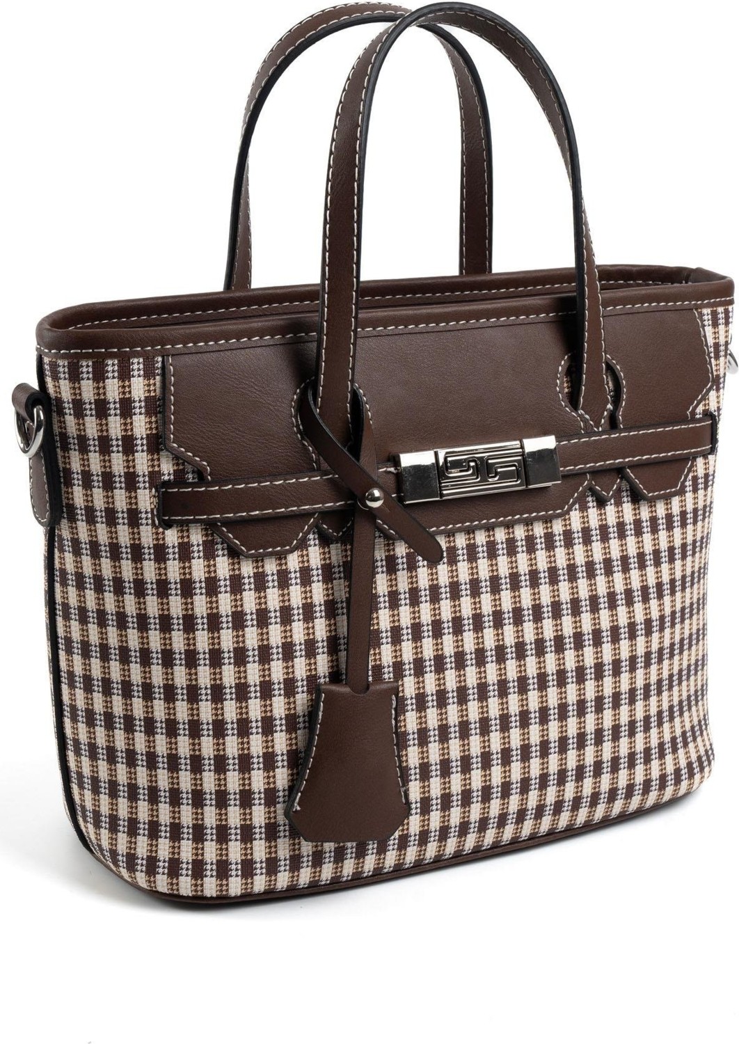 Silver & Polo Silver Polo Kahve Sarı - Kahve Ekose Line Kare Kadın El Çantası SP1185 görsel 3